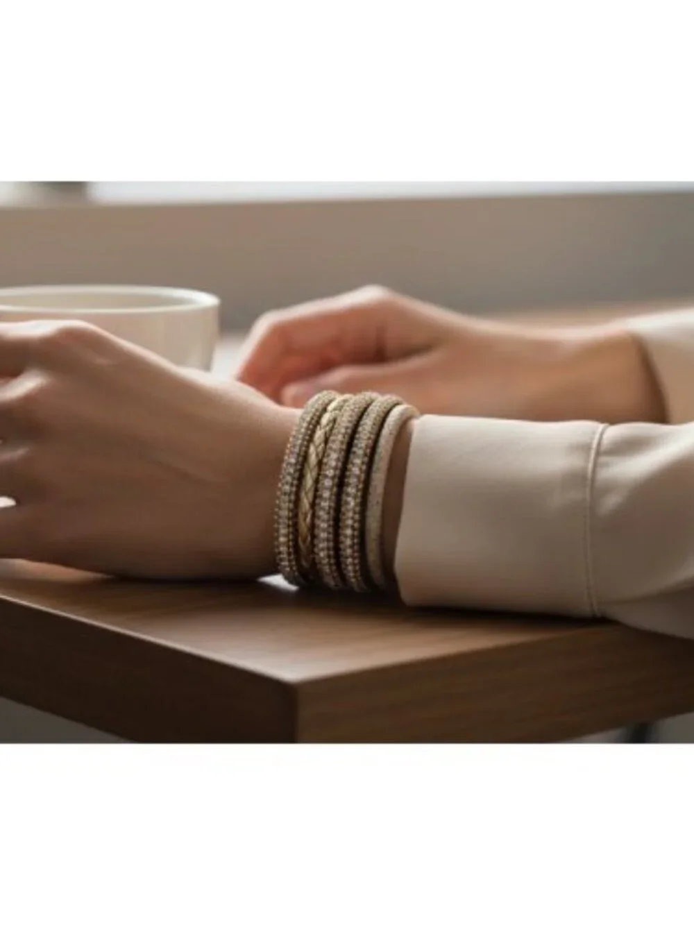 Goldtone with Rhinestone Textile Magnetic Clasp Bracelet